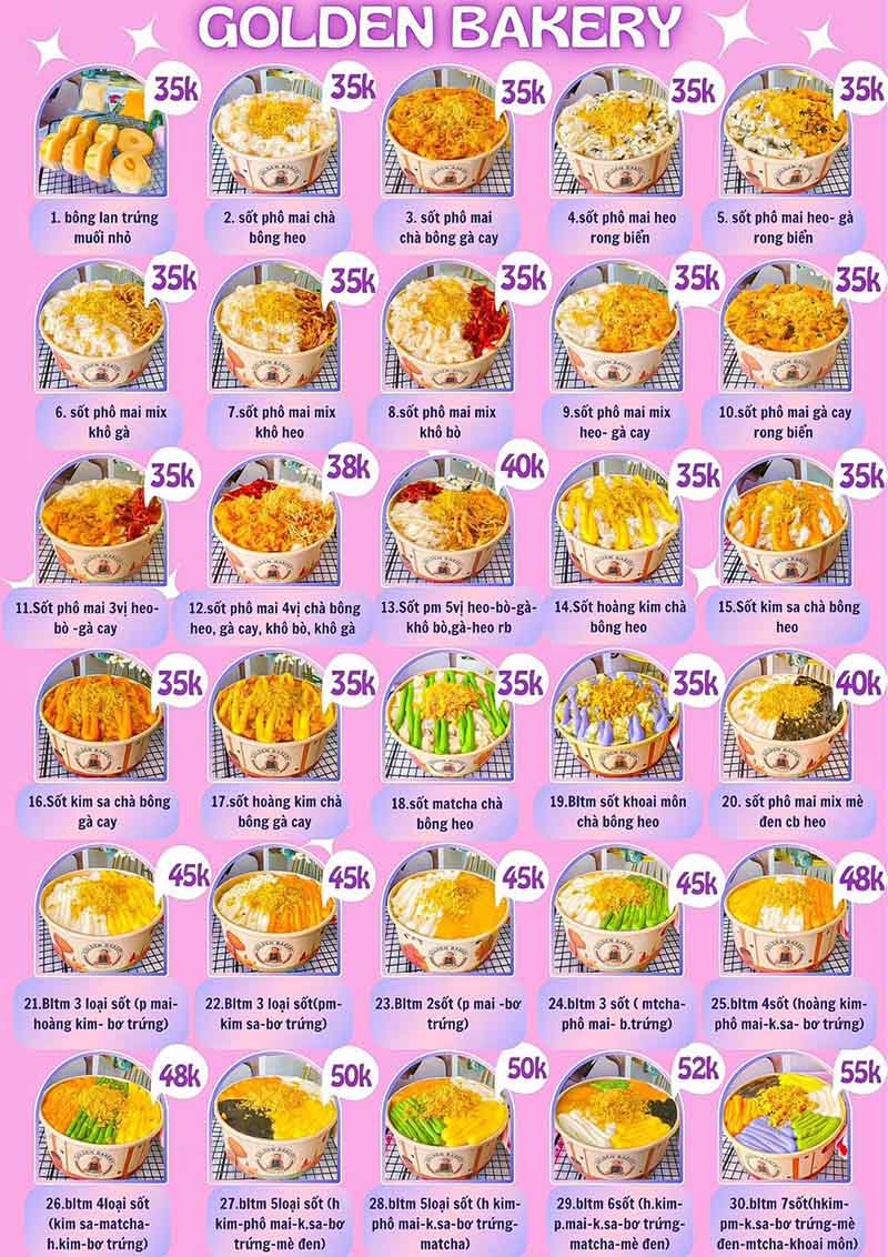 bánh kẹo đặc sản Vũng Tàu Menu của Golden Bakery có gì?