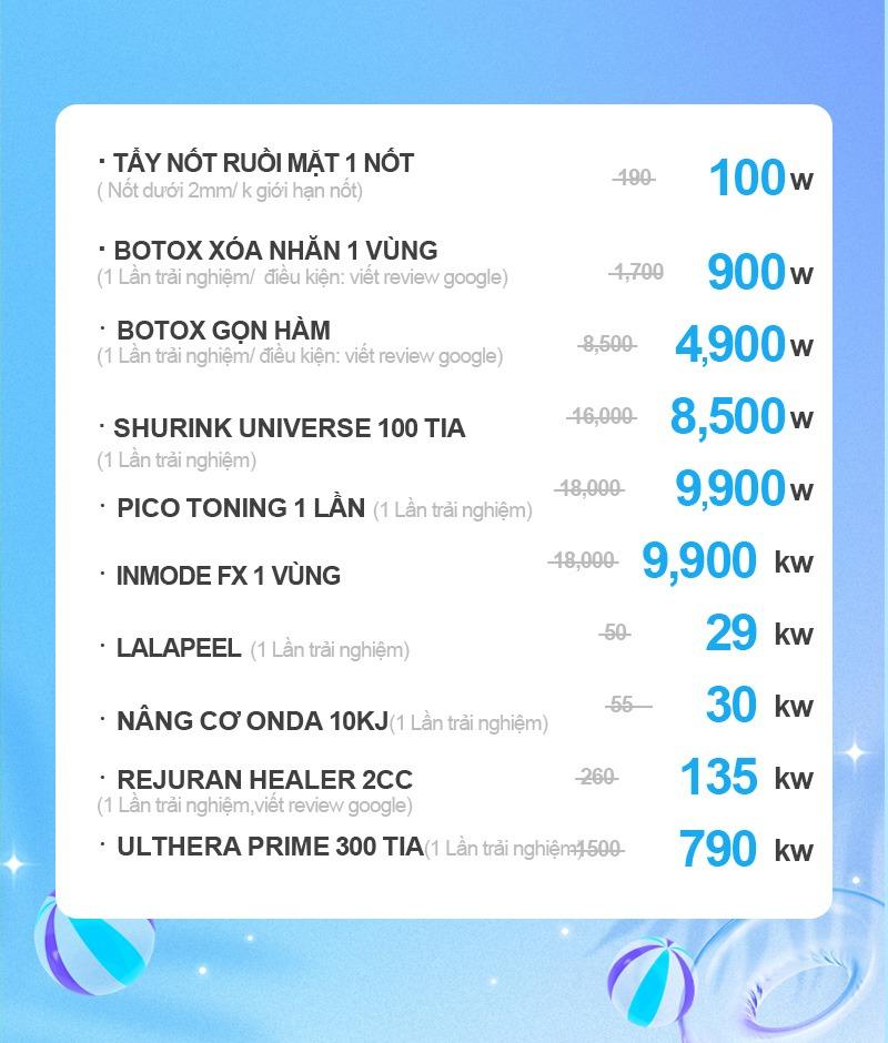 Giá dịch vụ được ưa dùng tại VandS Clinic chi nhánh Hongdae