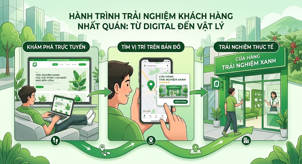 Biến tìm kiếm trực tuyến thành khách hàng ngoại tuyến qua một hành trình trải nghiệm 'xanh' nhất quán.